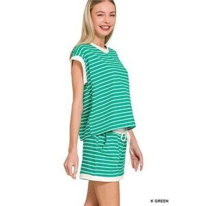 Zenana Stripe Contrast Trim Top & Shorts‎ Set
